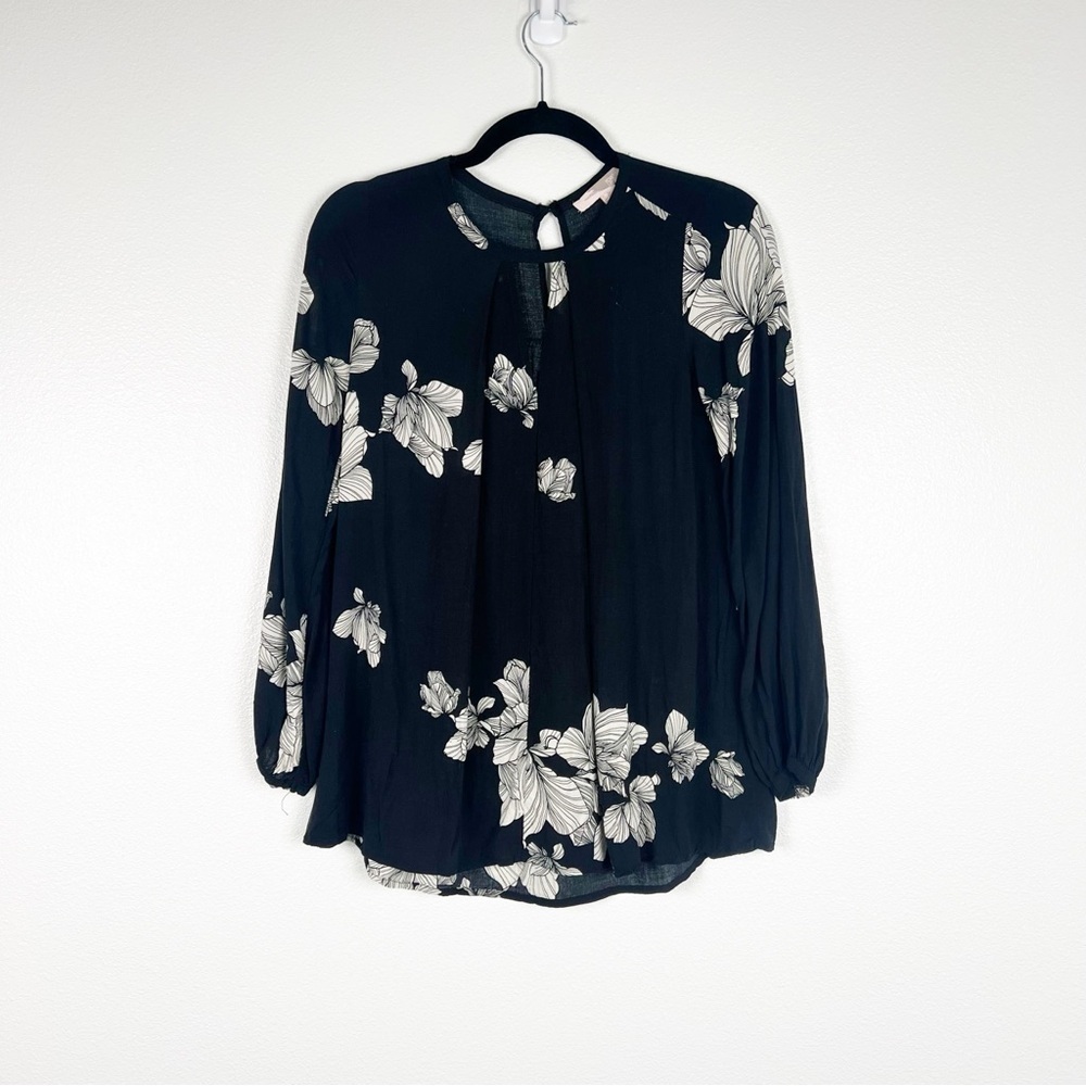 Forever 21‎ floral long sleeve blouse black Sz XS